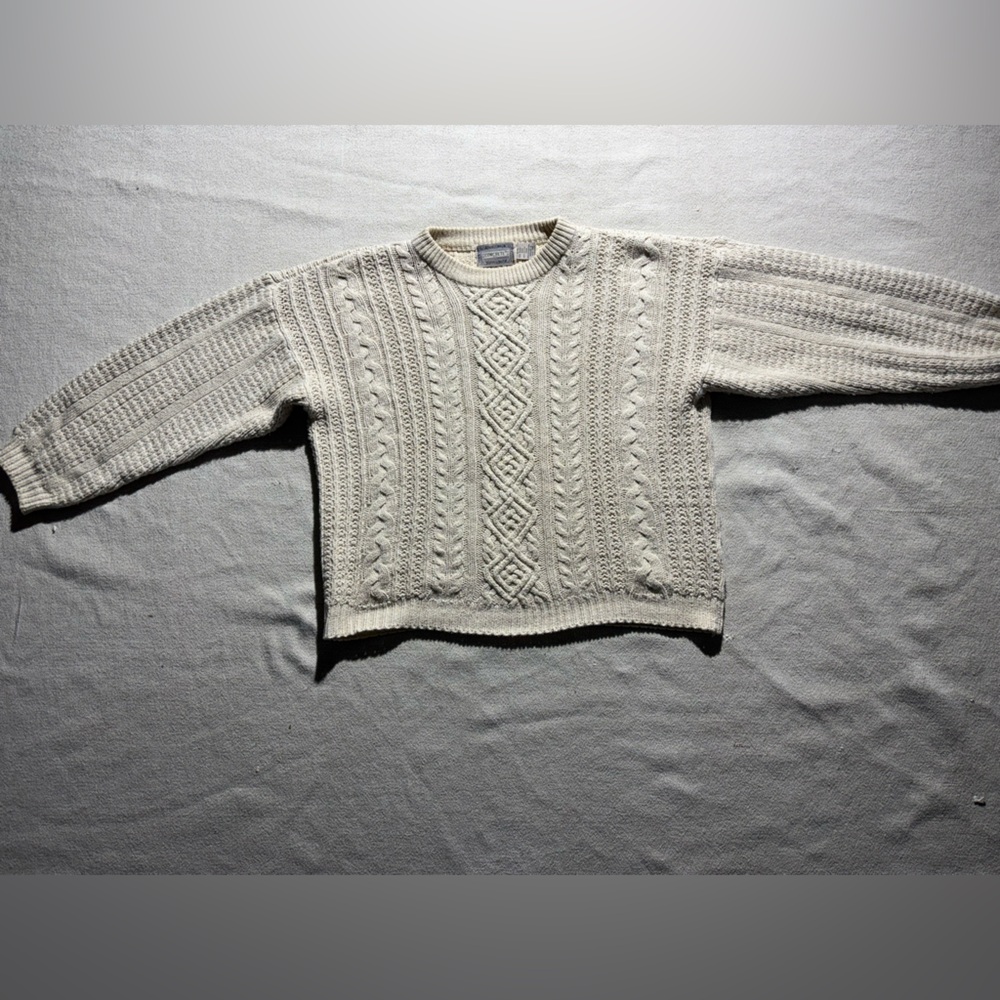 Concrete Mix VINTAGE Cotton Cream Cable Knit Sweater UNISEX